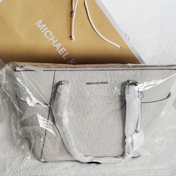 NWT- Michael Kors "Charlotte" Monogram Tote Bag  Color: Aluminum W/Dust Bag - Picture 9 of 11